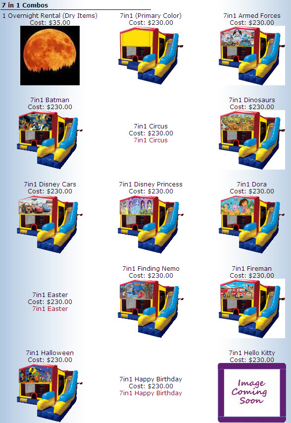 Over 70 7n1 Combo Rentals to choose from.